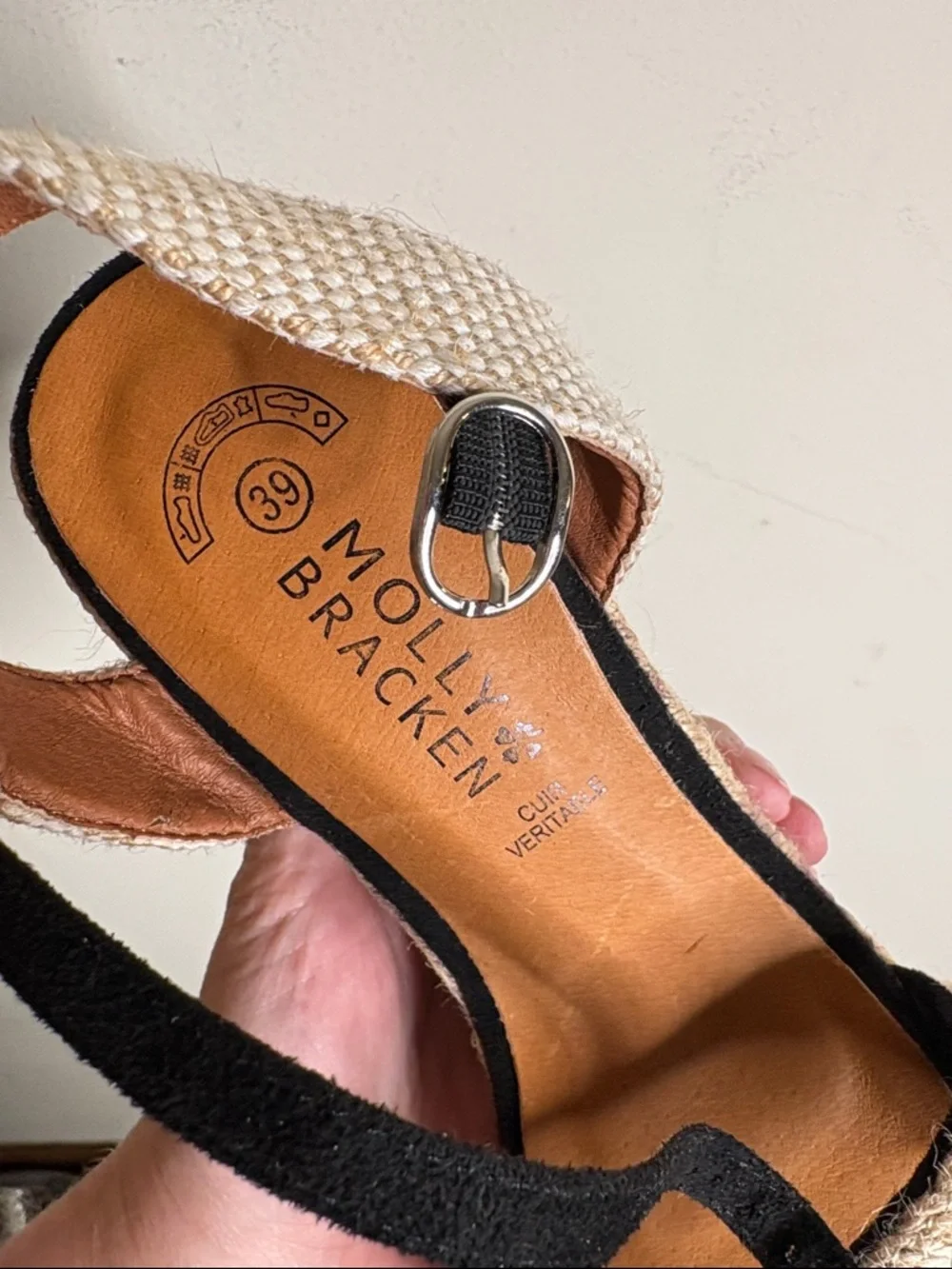 Molly Bracken Black and Natural Braided Espadrille Wedge Sandals - Picture 2 of 4